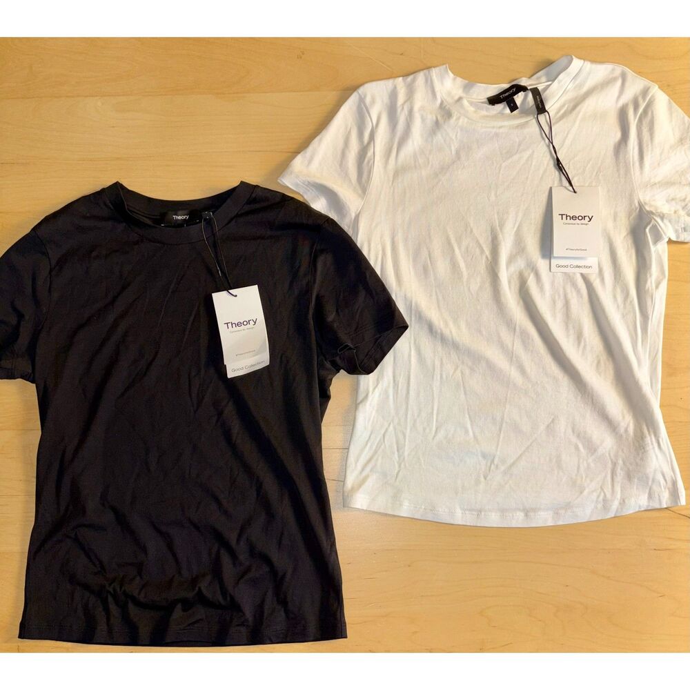 NWT Theory Tiny Apex Tee Bundle Set of 2: Black and White Size Small
